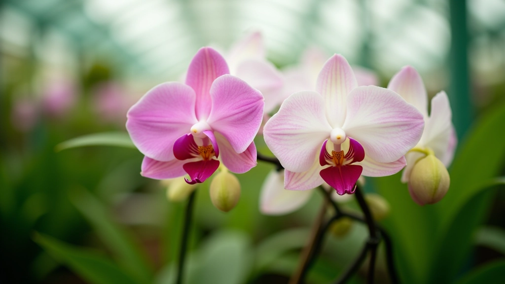 Orquídeas rosadas en invernadero