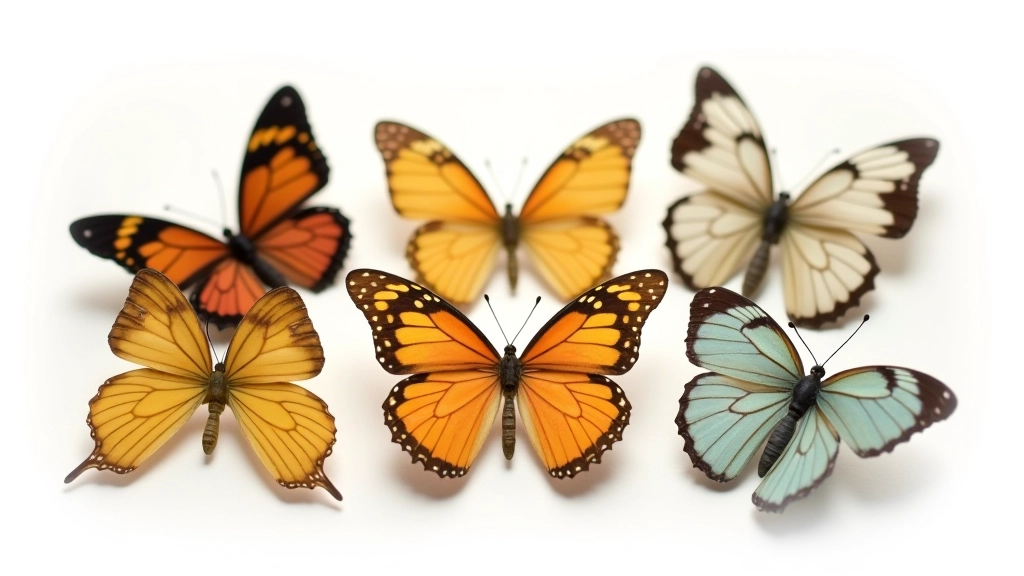 Comparativa visual de diferentes especies de mariposas lado a lado mostrando sus características distintivas de color y forma