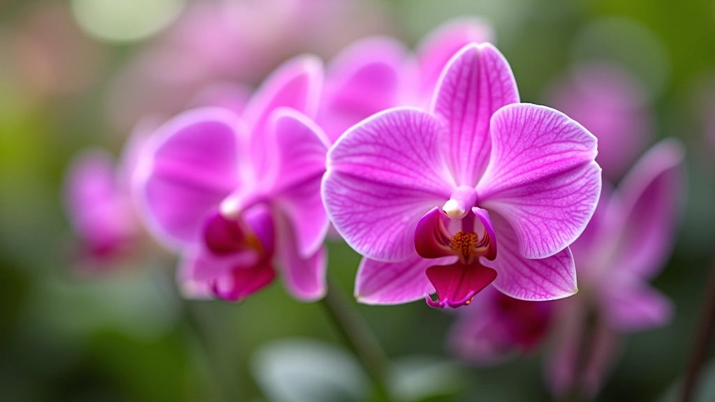 Detalle de orquídeas tropicales coloridas en el jardín botánico