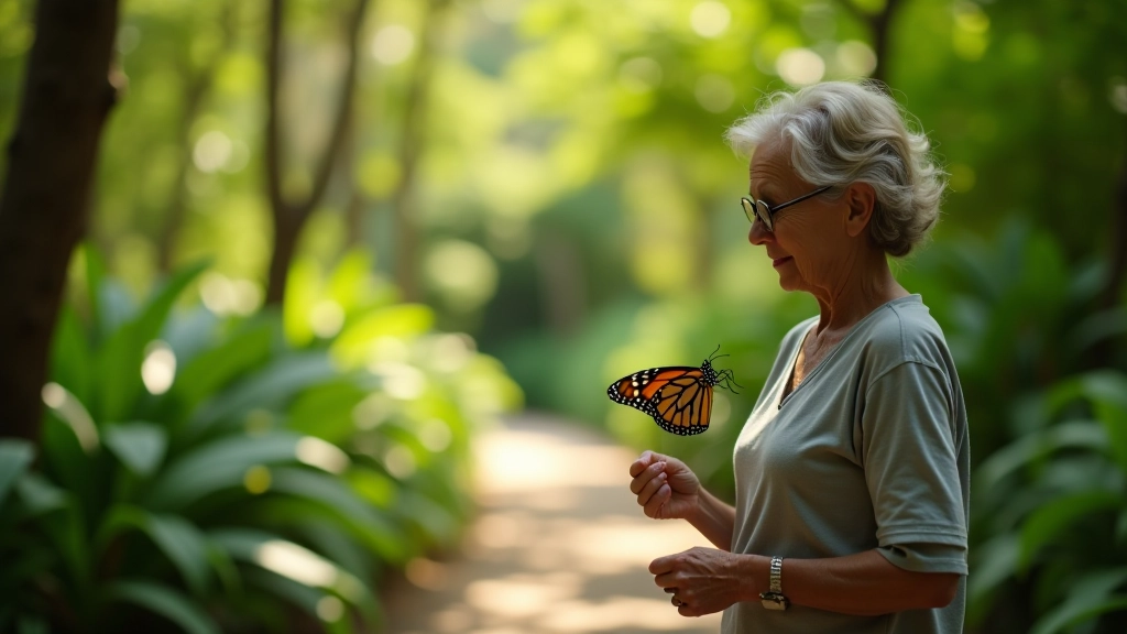 Persona observando mariposa en jardín