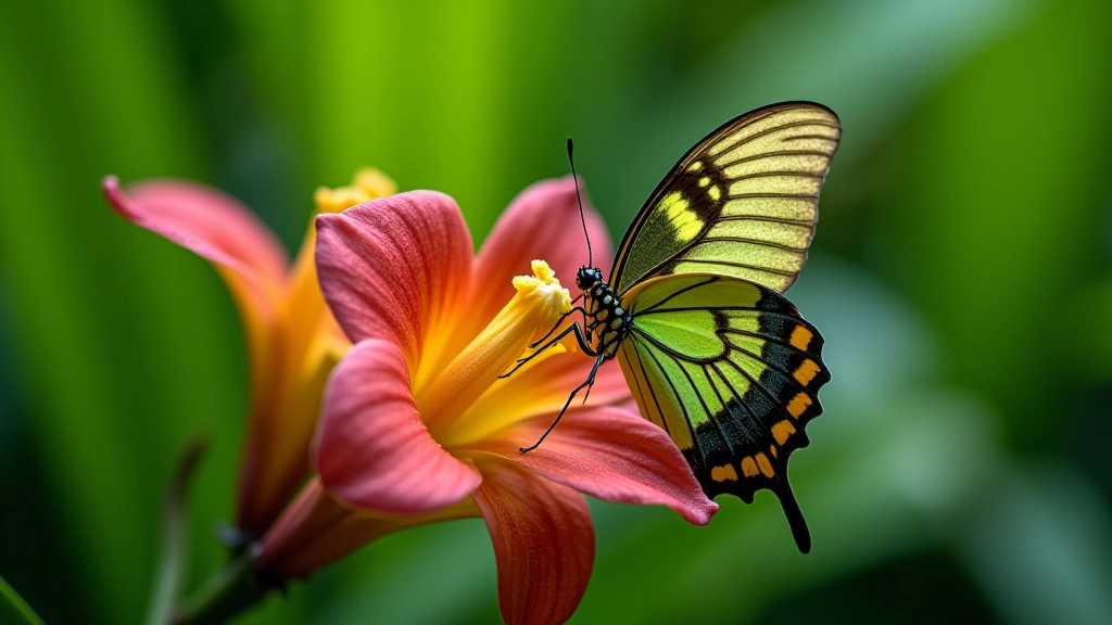 Mariposa colorida en flor